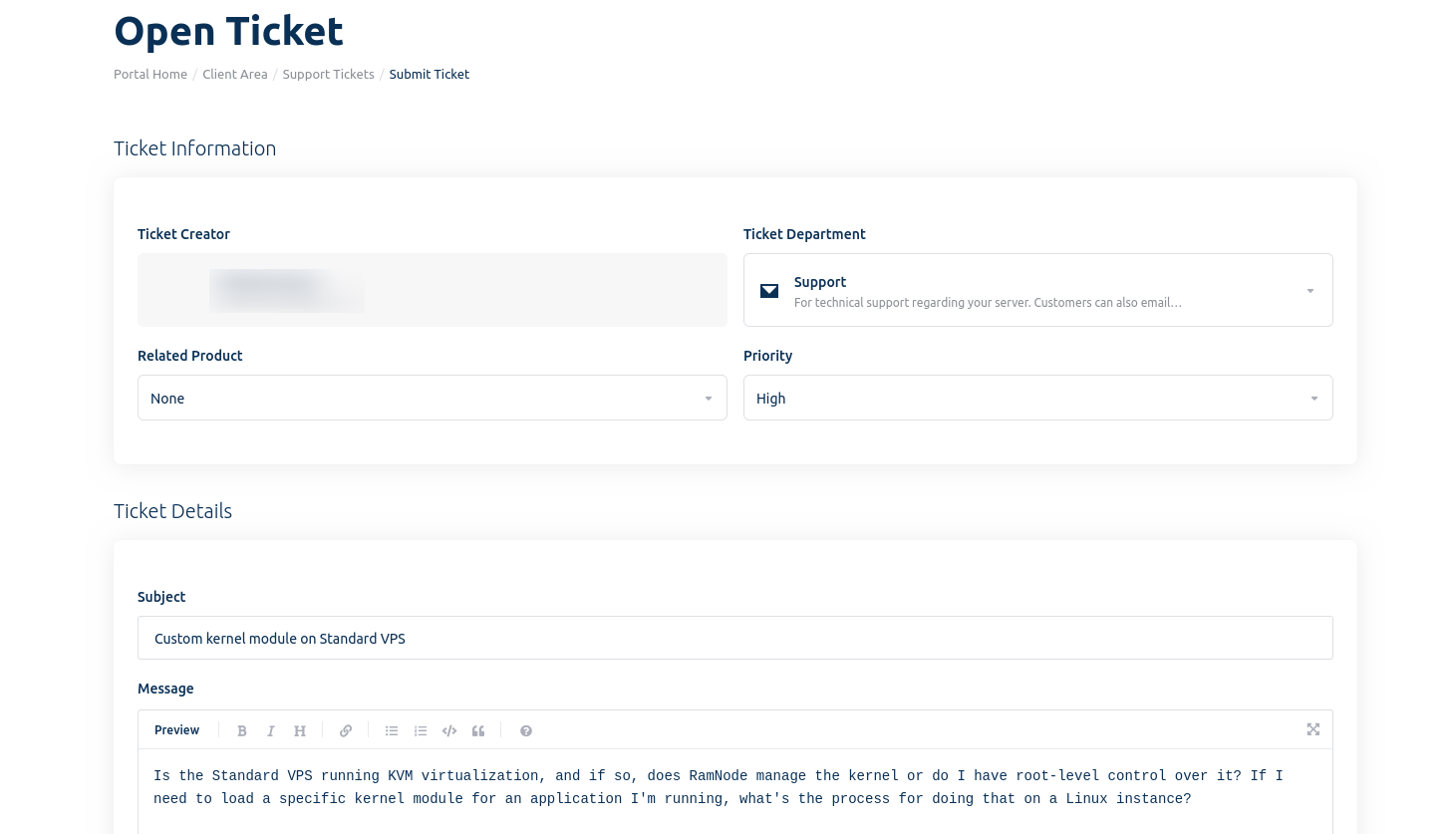 screenshot of the ticket conversation