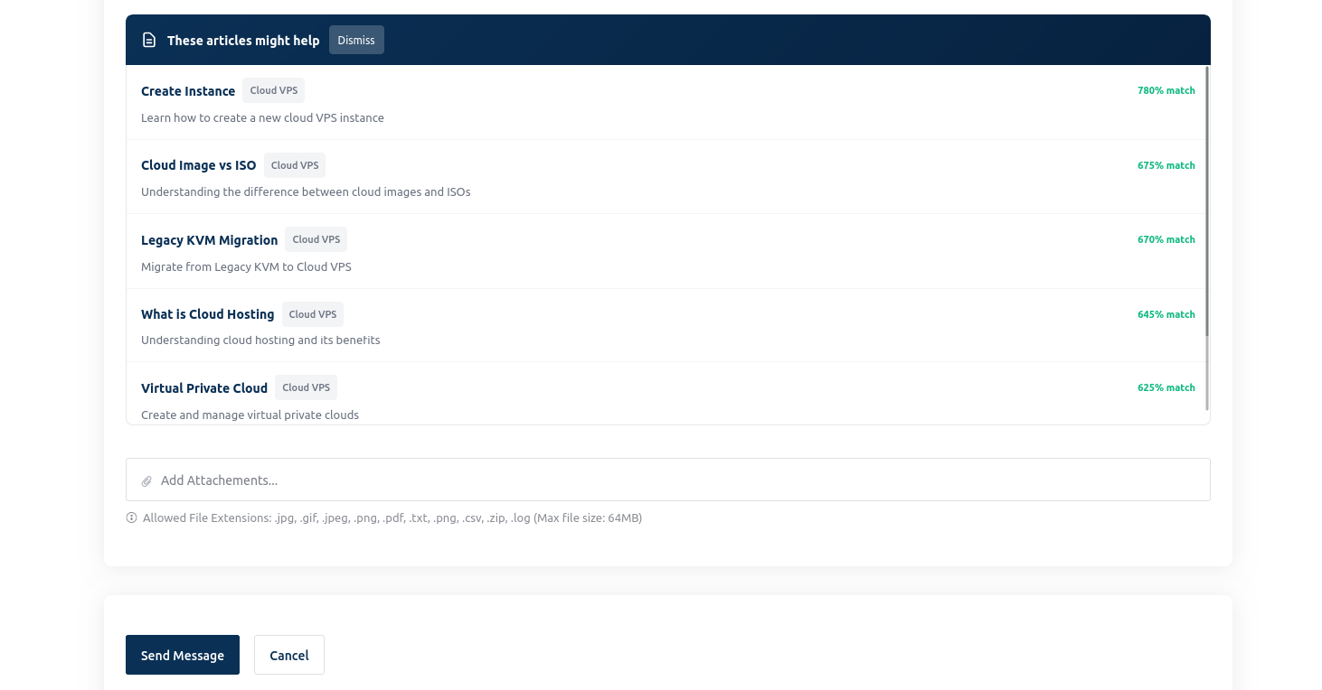 screenshot of help articles