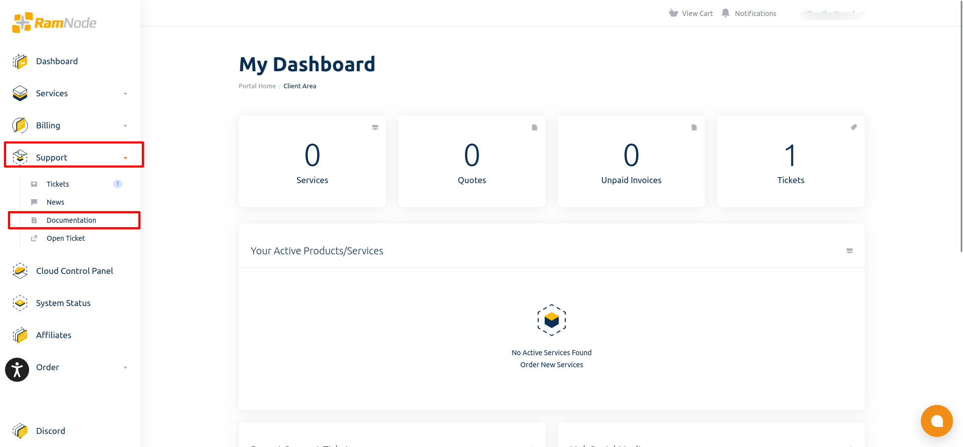 screenshot of the Documentation button