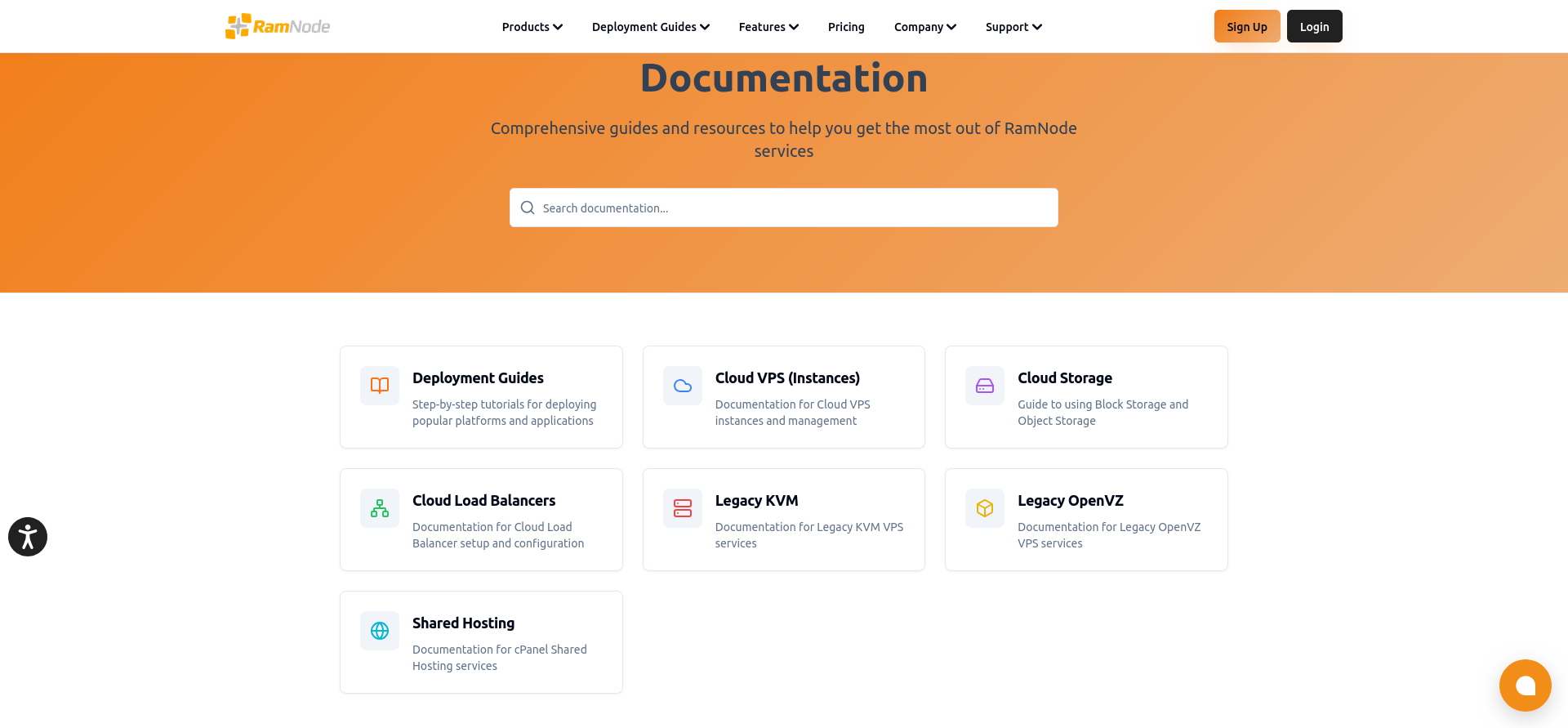 screenshot of the Documentation page