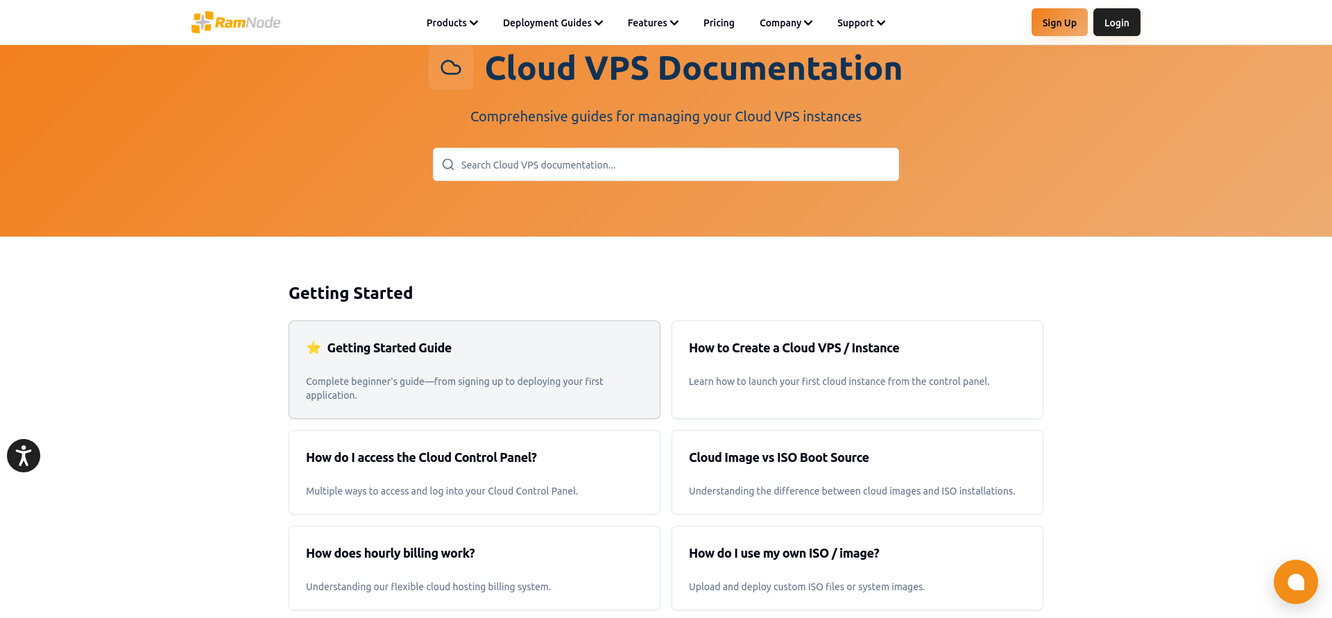 screenshot of the Documentation page
