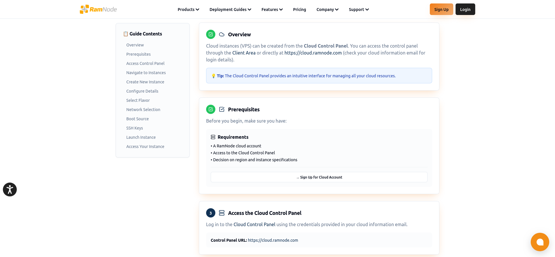 screenshot of the Guides page