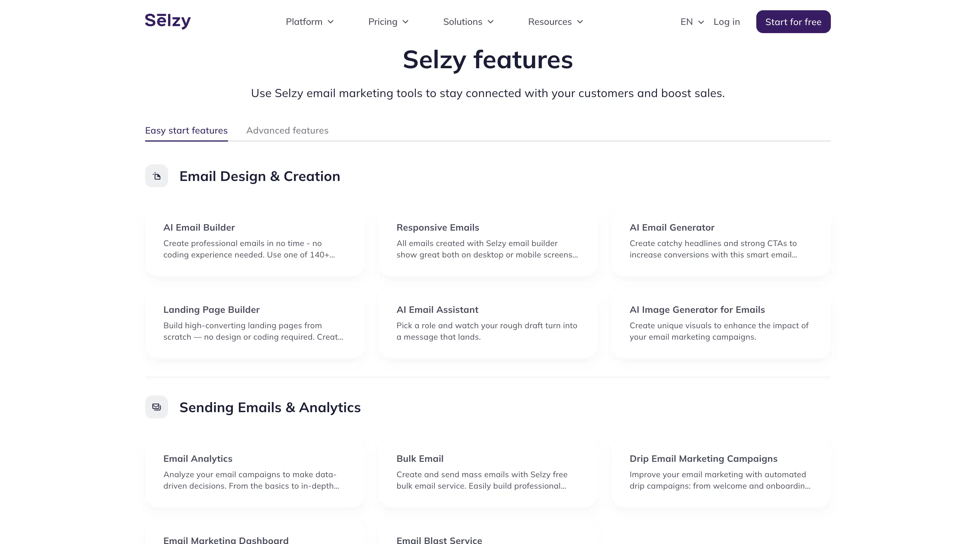 screenshot of Selzy features