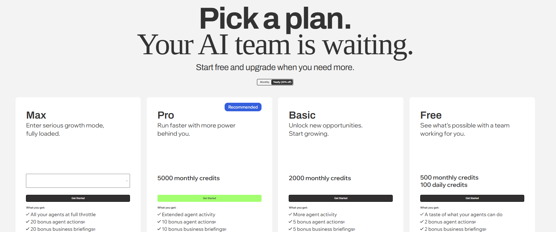 Wix Symphony pricing plans