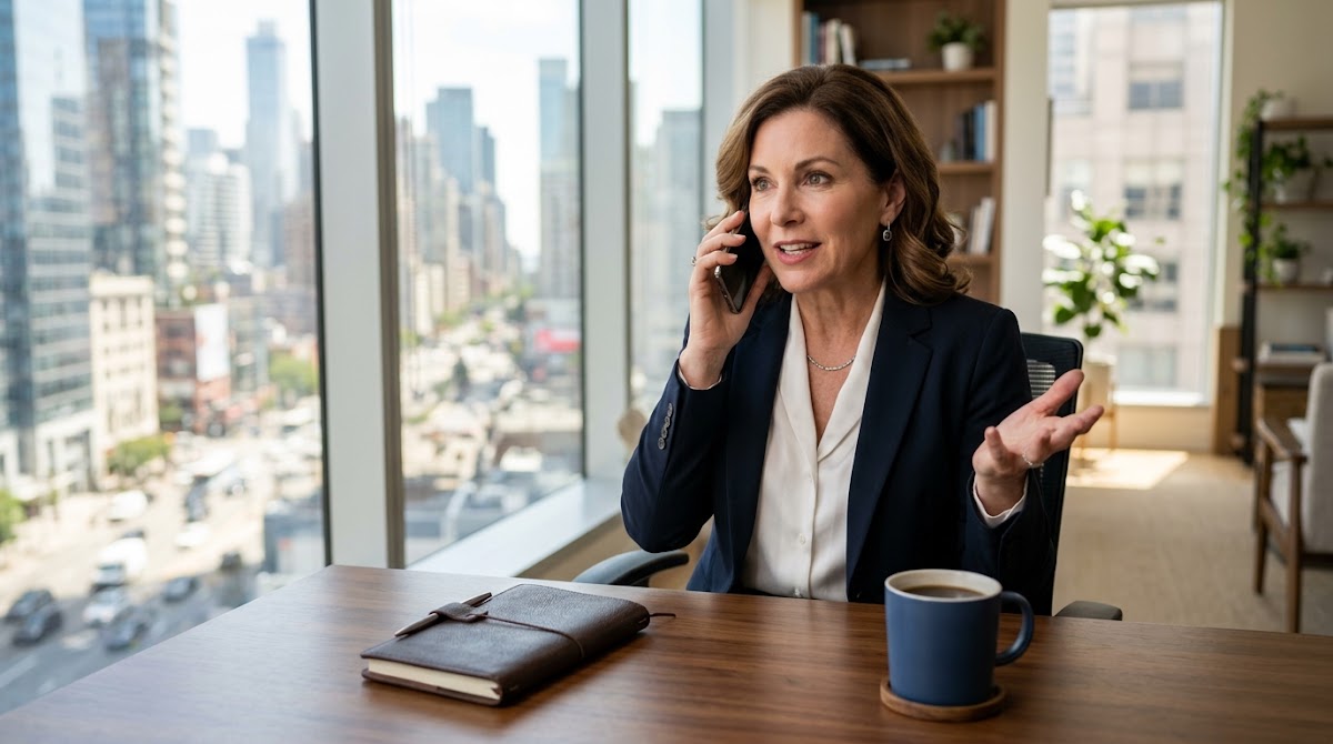Businesswoman answering questions over the phone