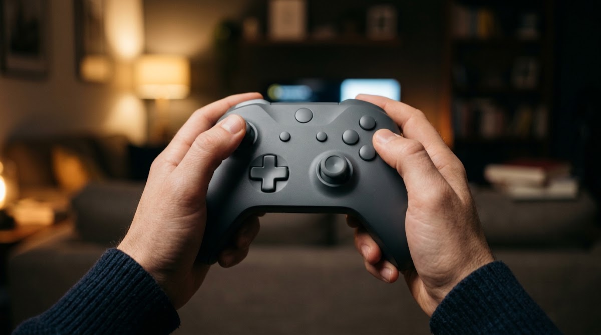 Gaming controller next to a bowl of coins