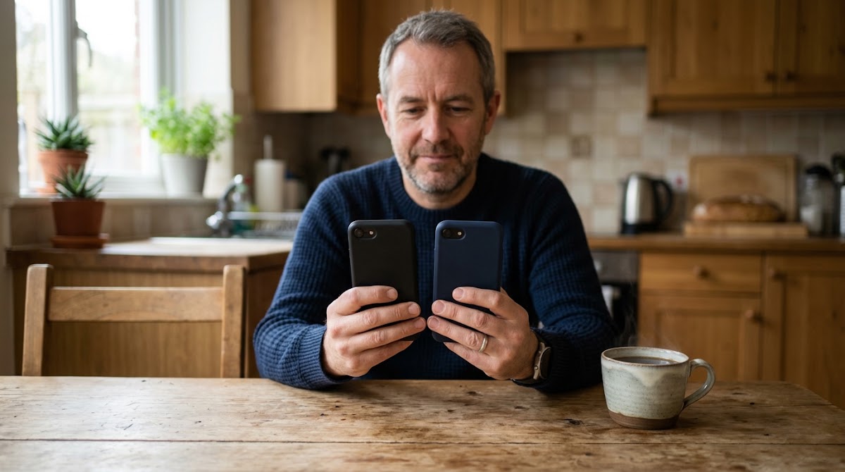 Man comparing receipt scanning apps