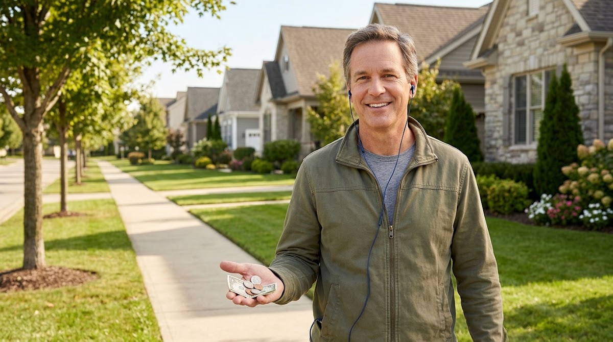 Man earning money while walking