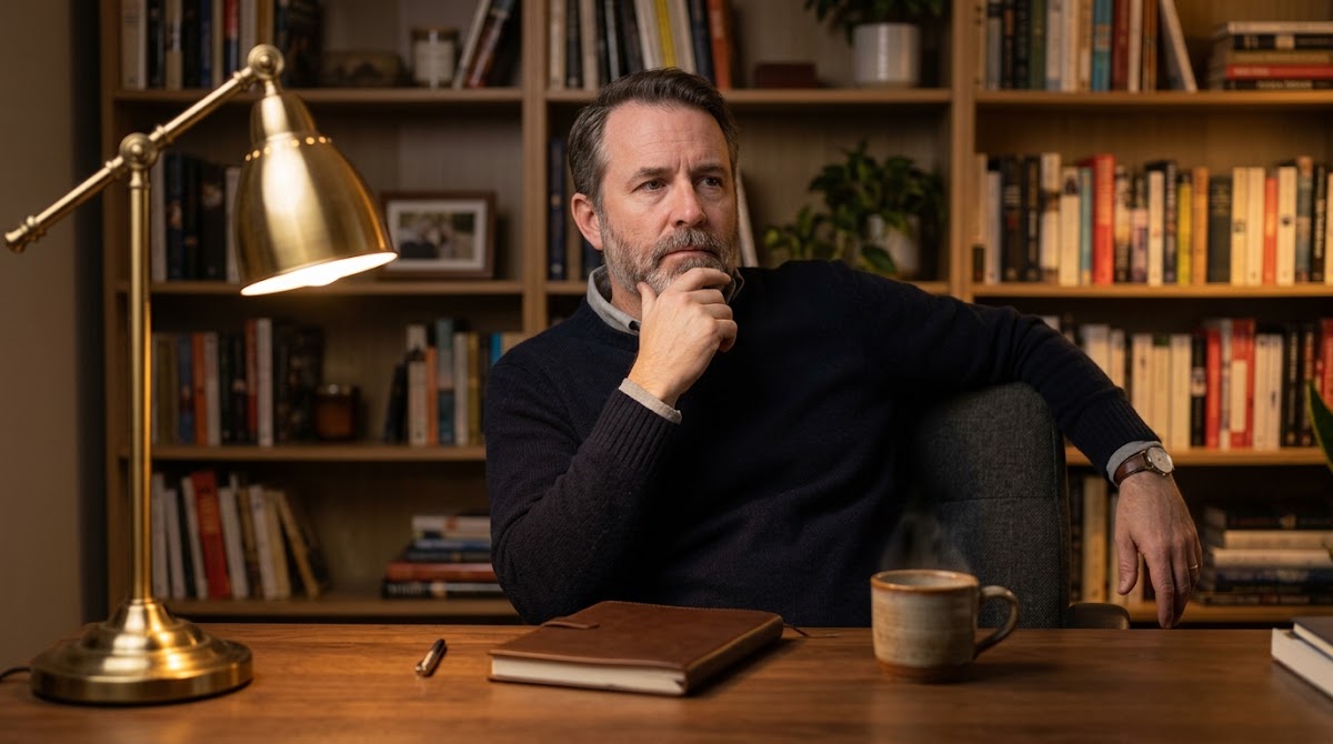 Man thinking while sitting in a home office