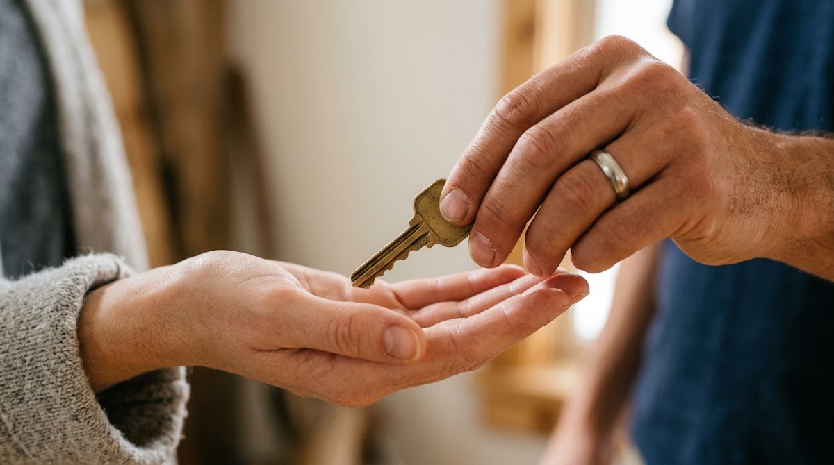 Person handing a key to another person