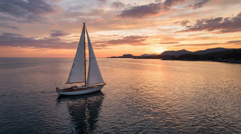 Sailboat sailing at sunset