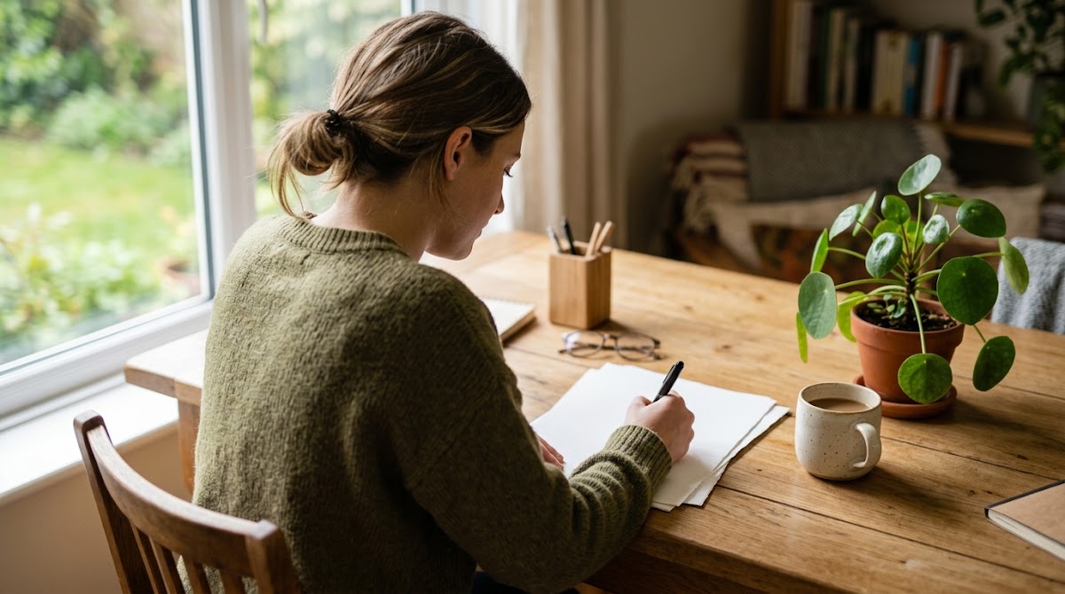 Woman writing a newsletter at her desk