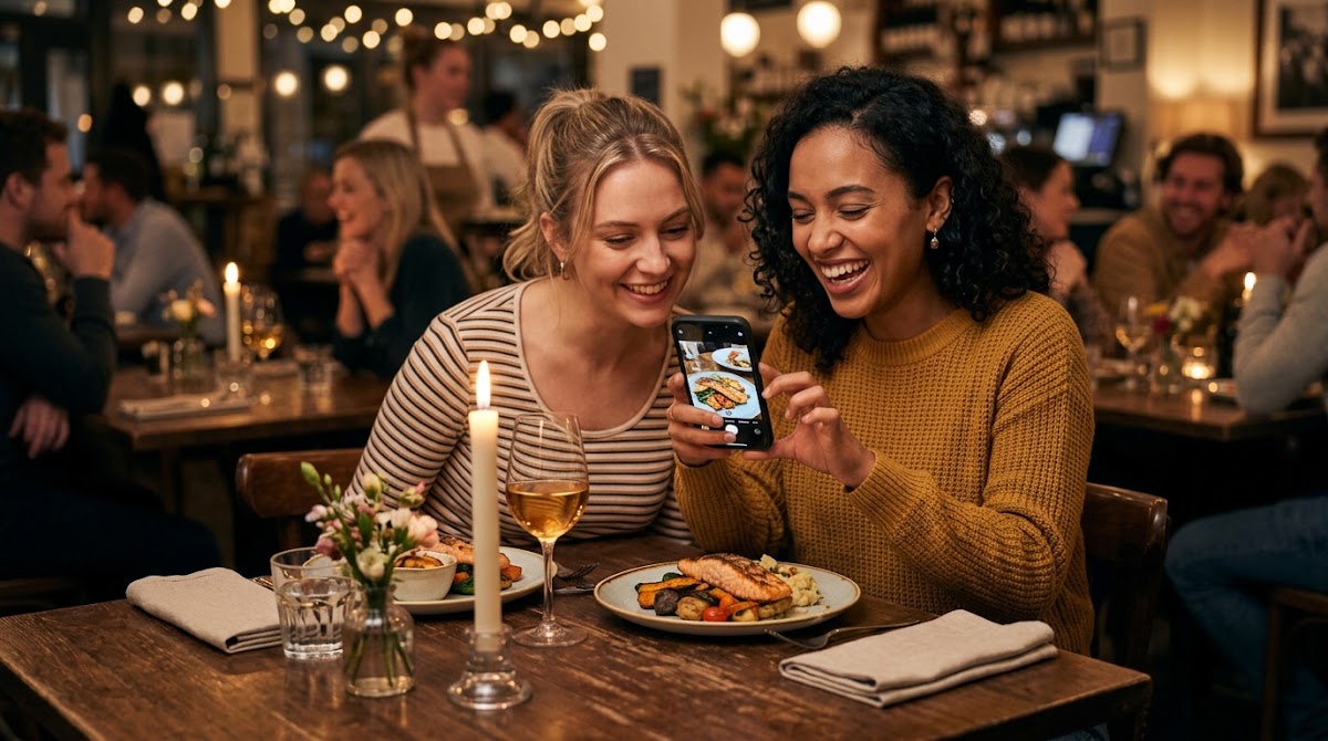 Women reviewing a restaurant meal