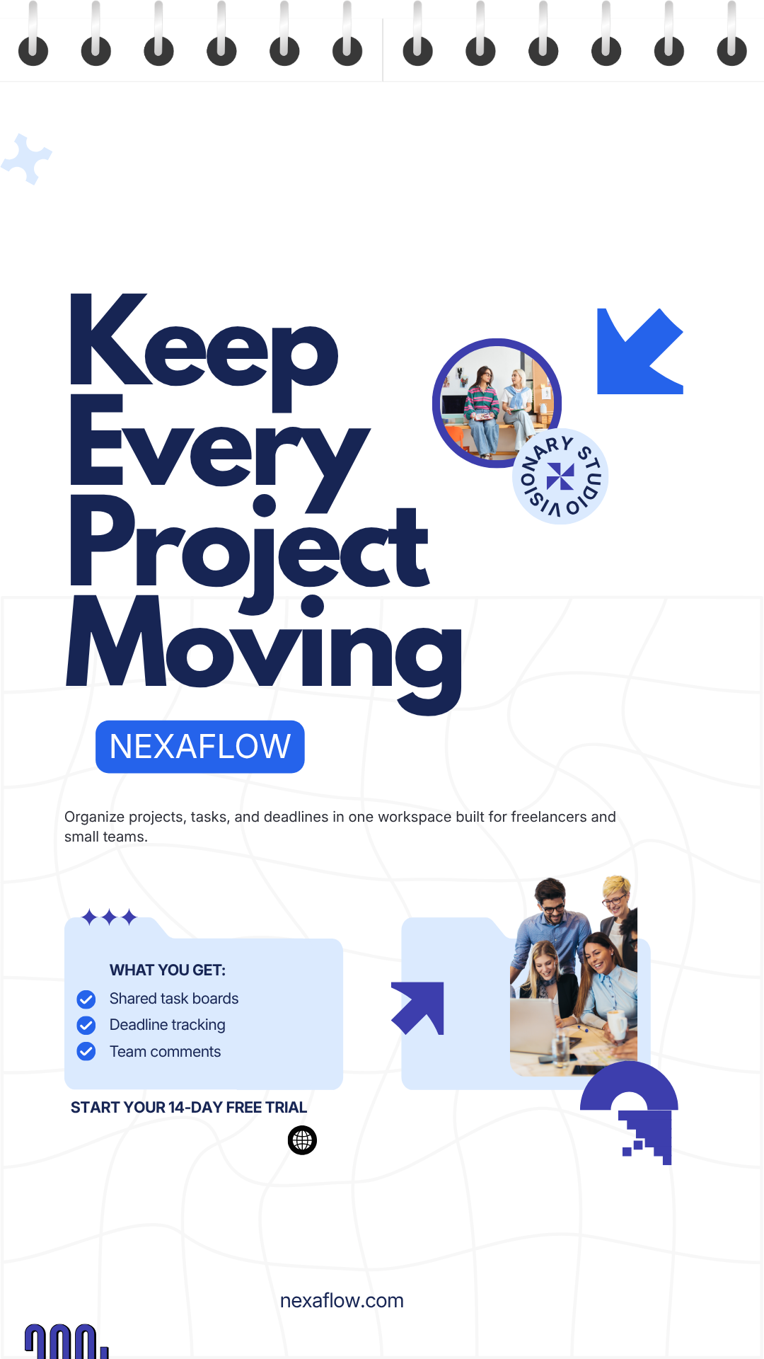 Final exported 1080 × 1920 NexaFlow Instagram Story PNG; the downloaded file retained the headline, feature list, photo, CTA, colors, and overall layout at full output quality.