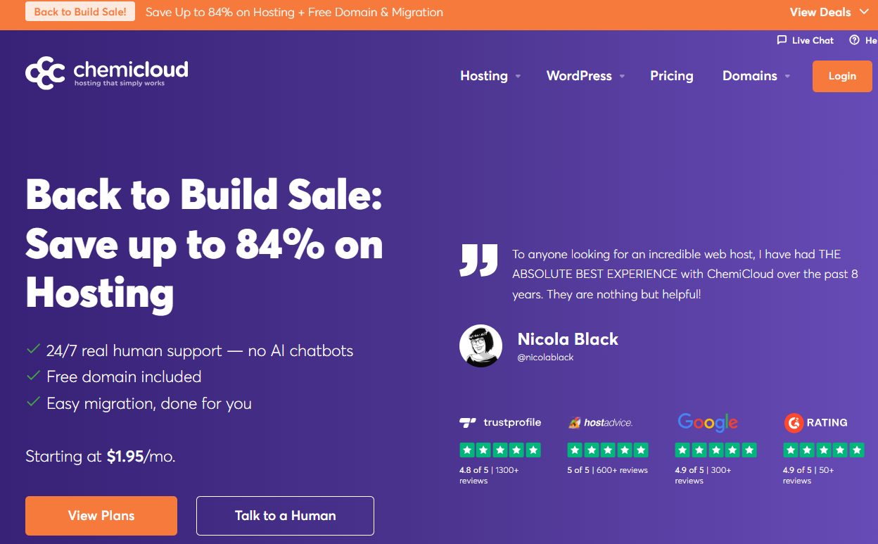 ChemiCloud Christmas coupon offers showing Show Code and Show Deal options