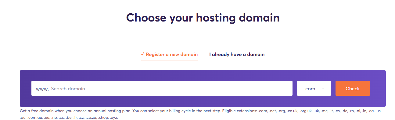 ChemiCloud domain registration and existing domain selection options