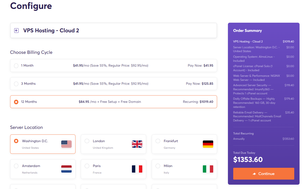 ChemiCloud hosting billing cycle selection and order configuration