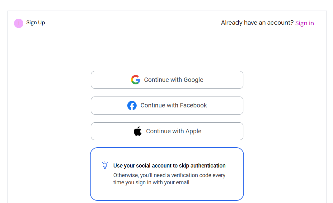 Elementor account sign up and login page