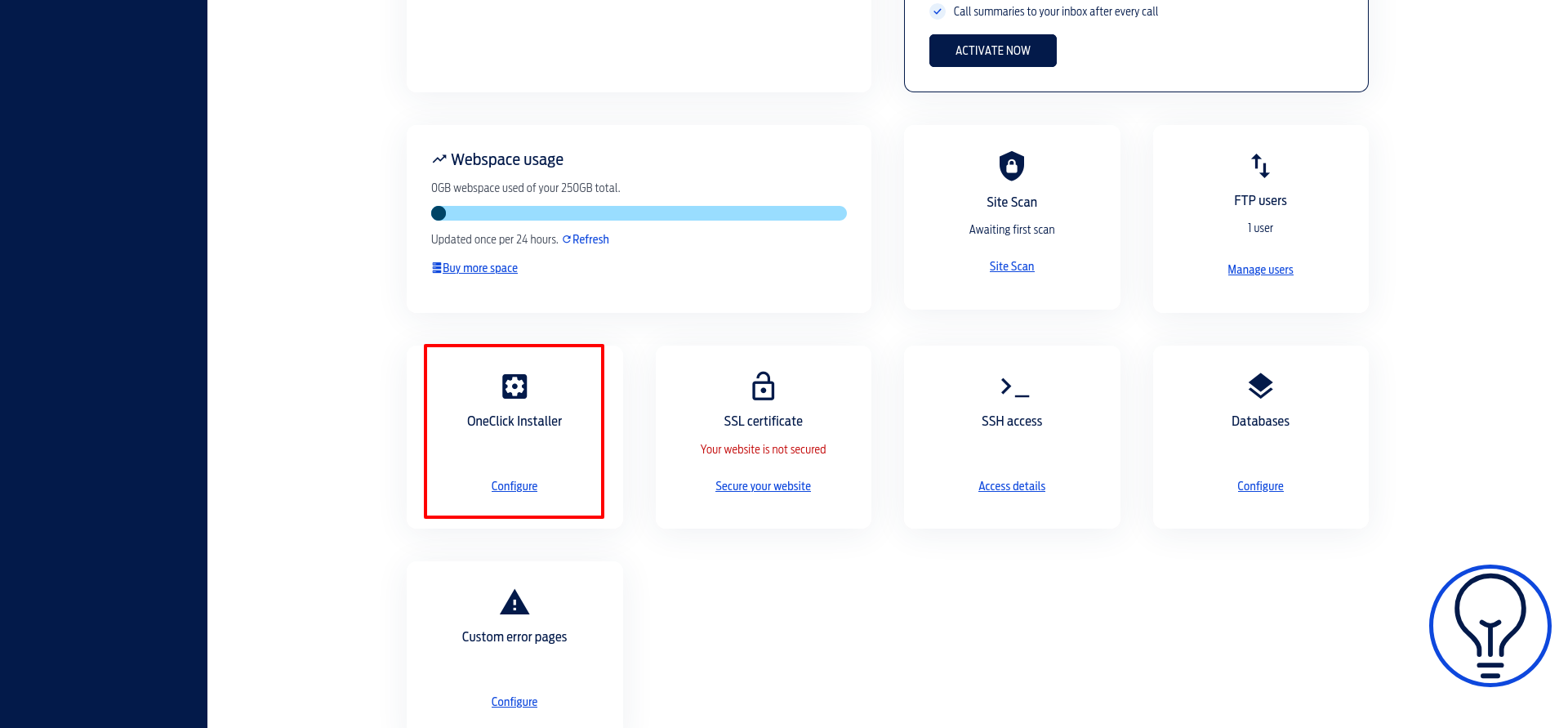Fasthosts OneClick Installer opening the application catalogue during WordPress installation.