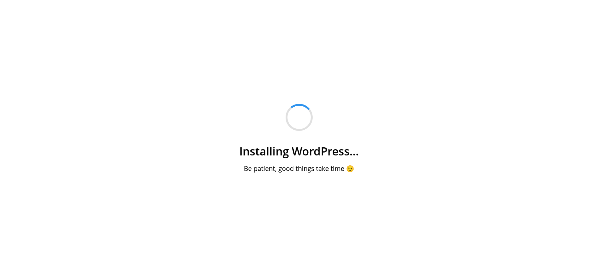 HostGator full-screen Installing WordPress progress indicator after selecting WordPress from the Add Website menu.