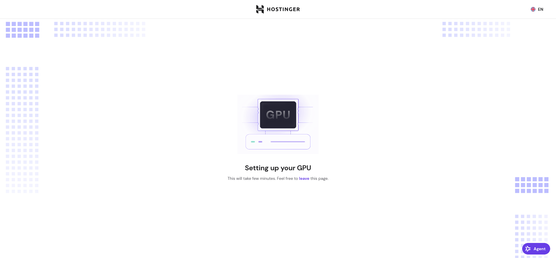 Hostinger Setting up your GPU progress screen displayed after clicking Deploy