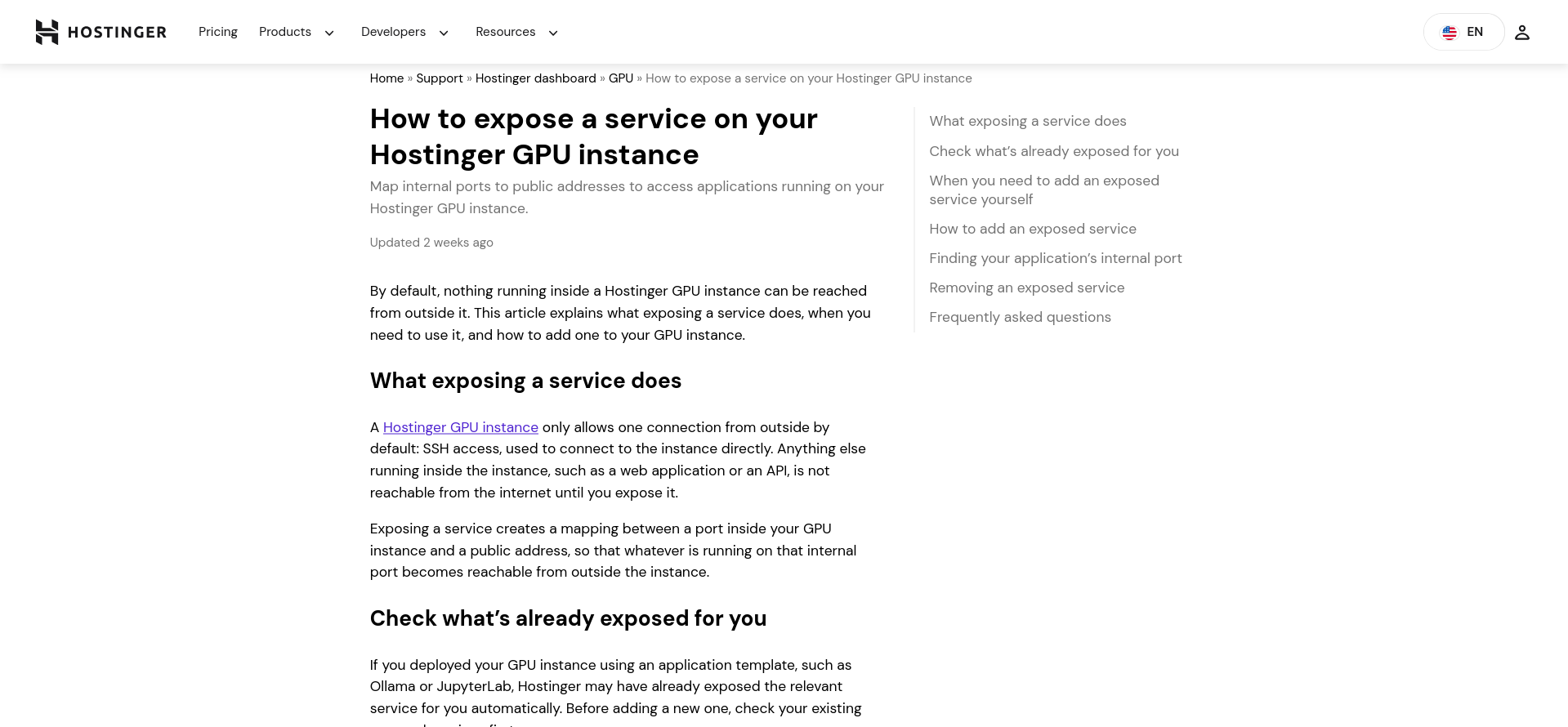 Hostinger GPU security documentation covering application authentication and public-service protection