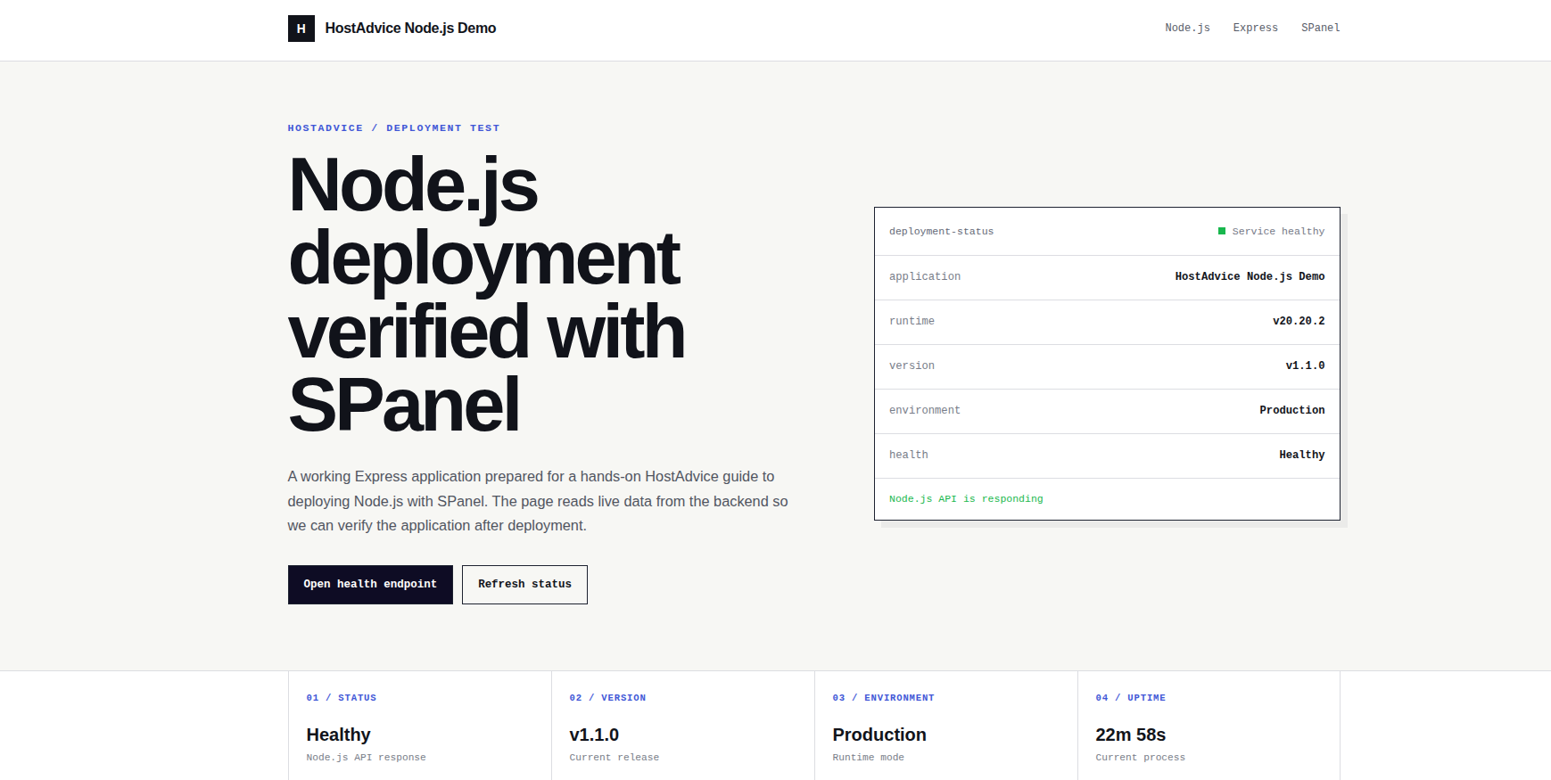 Node.js demo application running publicly over HTTPS