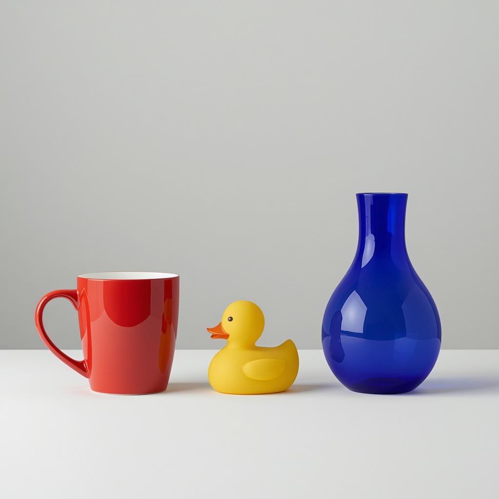 Lucid Origin comparison showing the same three objects but with the duck incorrectly facing left.