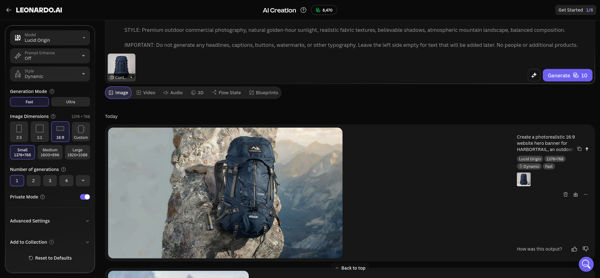 Wide 16:9 website hero image and its Lucid Origin generation controls.