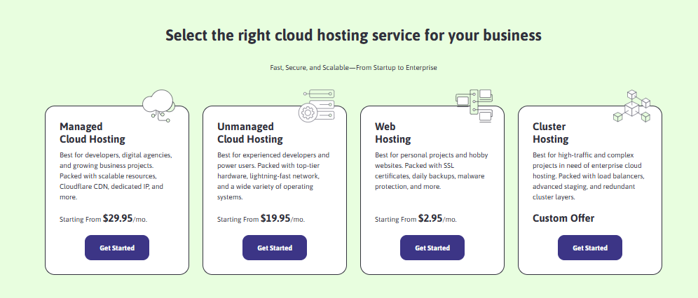 ScalaHosting hosting services and individual hosting plans