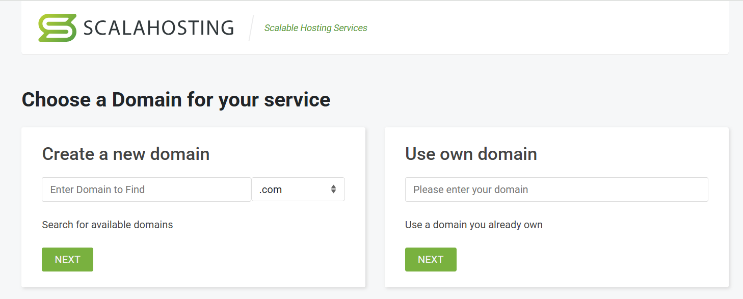 ScalaHosting domain registration and existing domain connection options