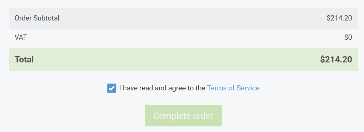ScalaHosting checkout order summary and Complete Order button