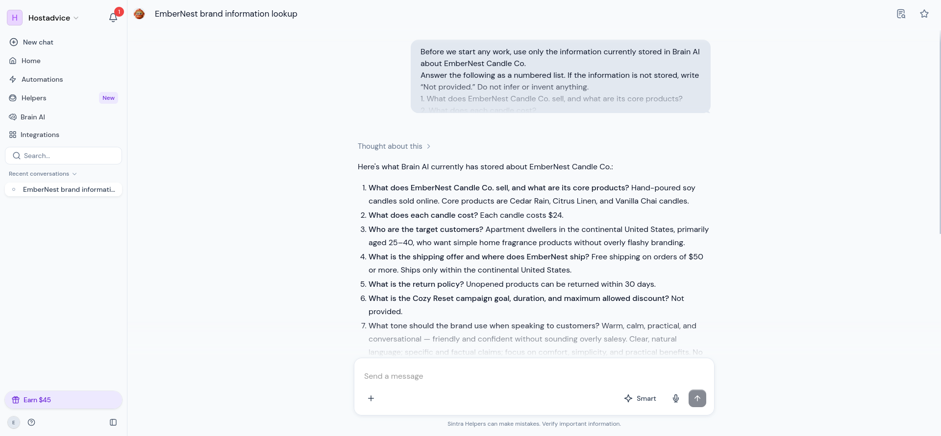 Brain AI fact check retrieving Brand Kit facts but missing the saved campaign information.