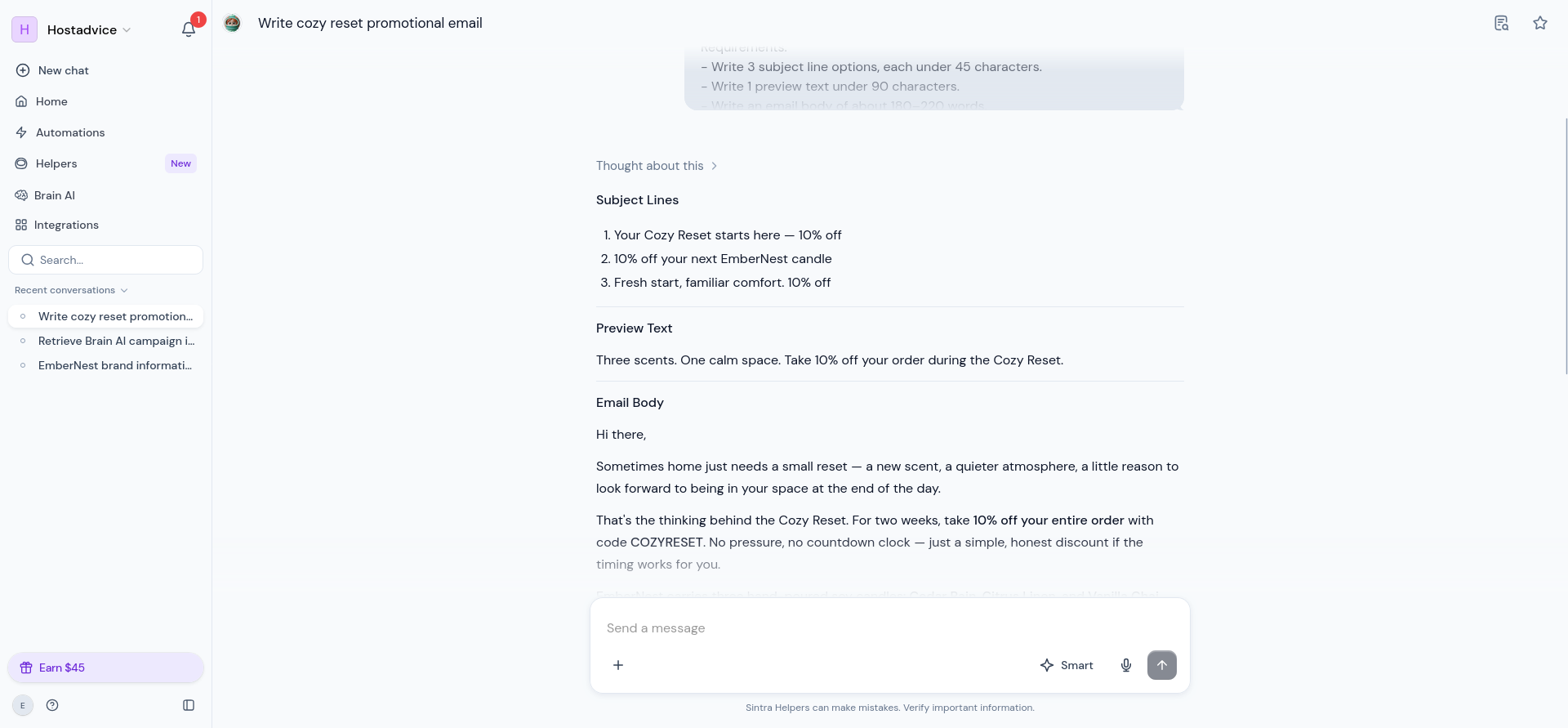 Penn’s first promotional email, including the unsupported COZYRESET discount code.