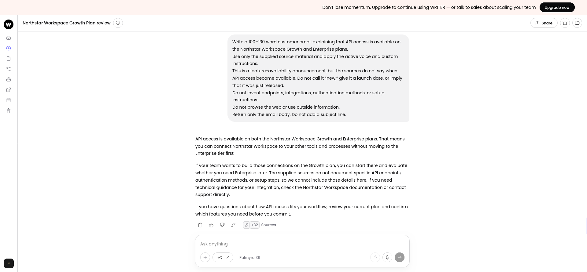 B07 feature-availability email first draft containing unsupported API-use and support guidance.