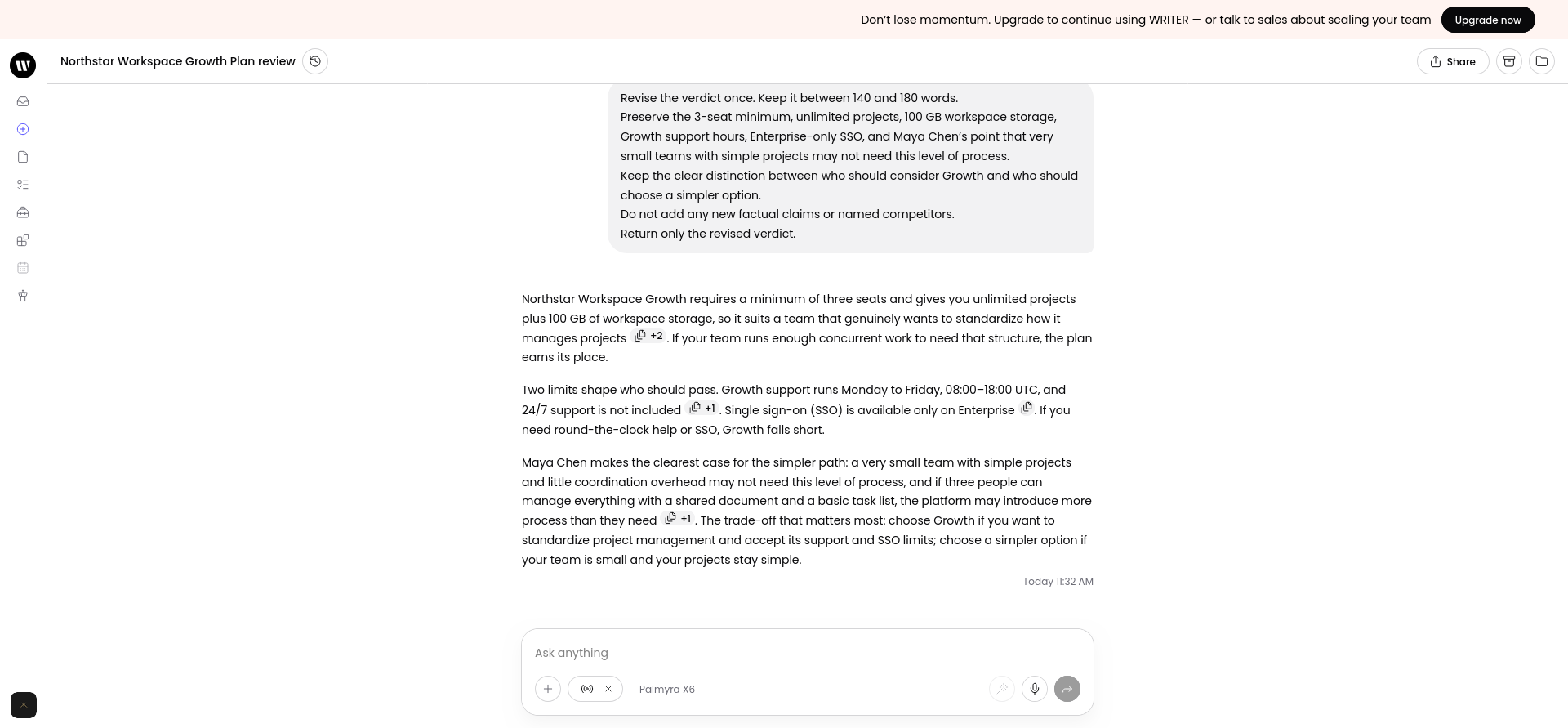 B10 corrected buying verdict after WRITER reduced the answer to the required word range without losing the decision criteria.