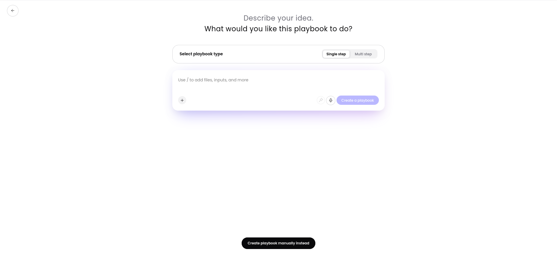 WRITER Playbook creation screen used to describe the Product Review Brief workflow in plain English.