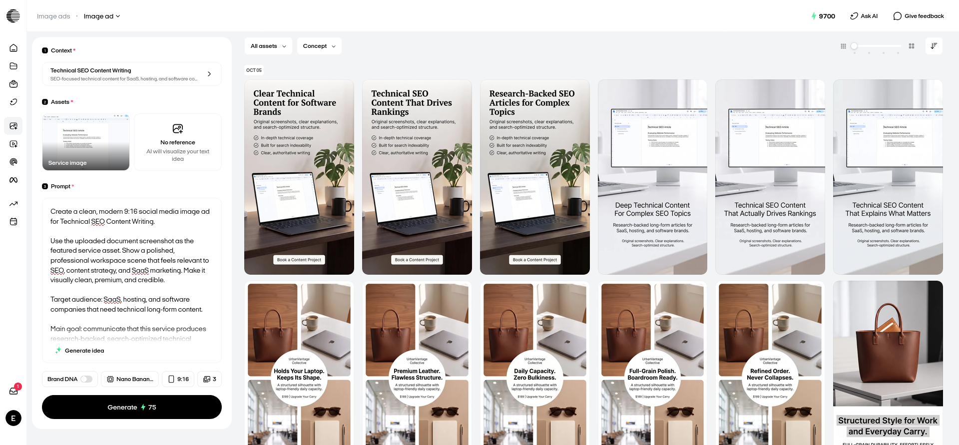 Second three-ad Zeely AI batch for Technical SEO Content Writing generated from a more conversion-focused prompt in 2 minutes and 36 seconds.